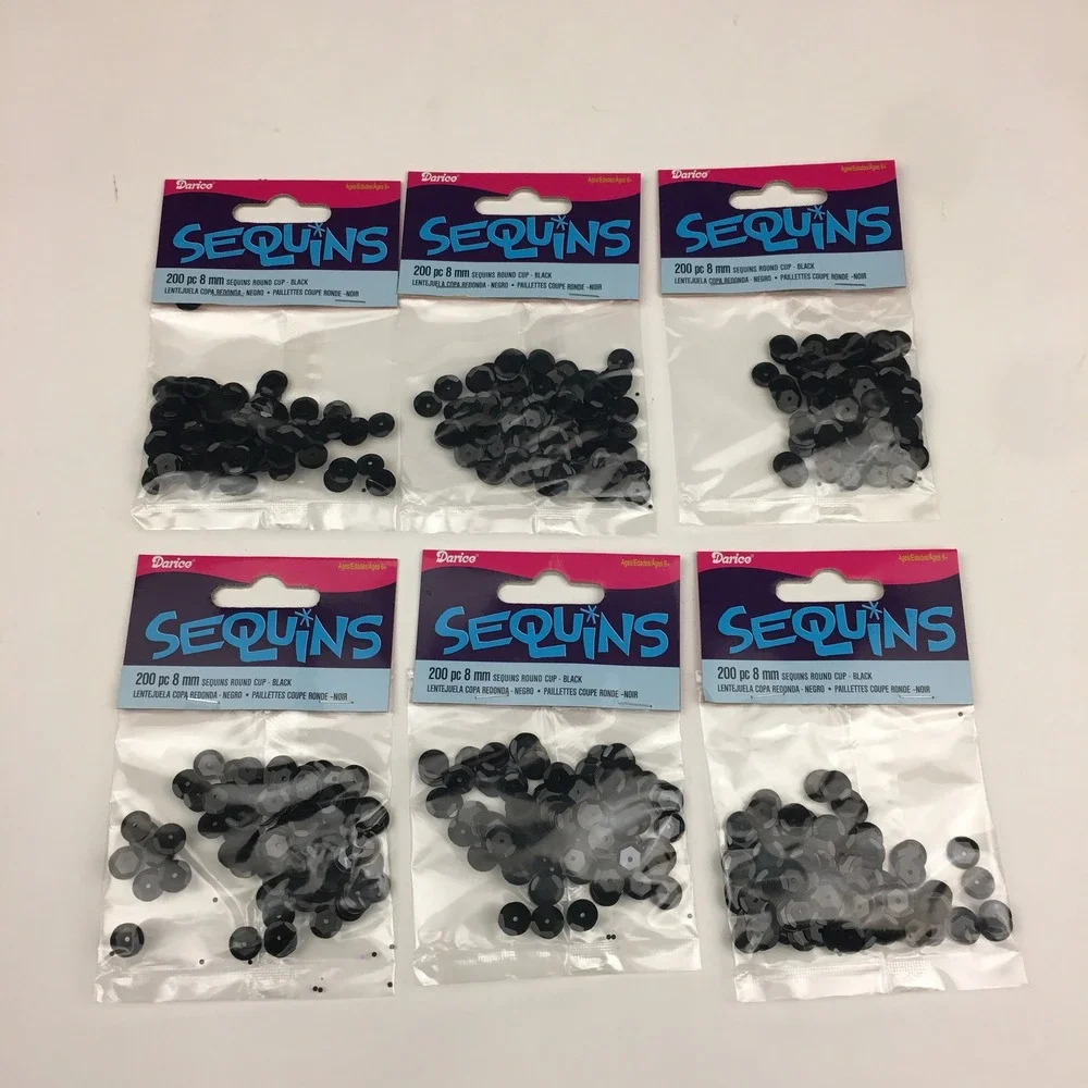 Darice‎ Black Sequins Round Cup 200 pc each 8mm 6 Packs Art Crafting Supply